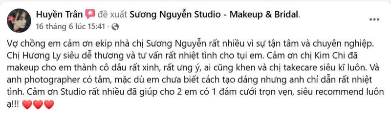Feedback khách hàng Sương Nguyễn Studio