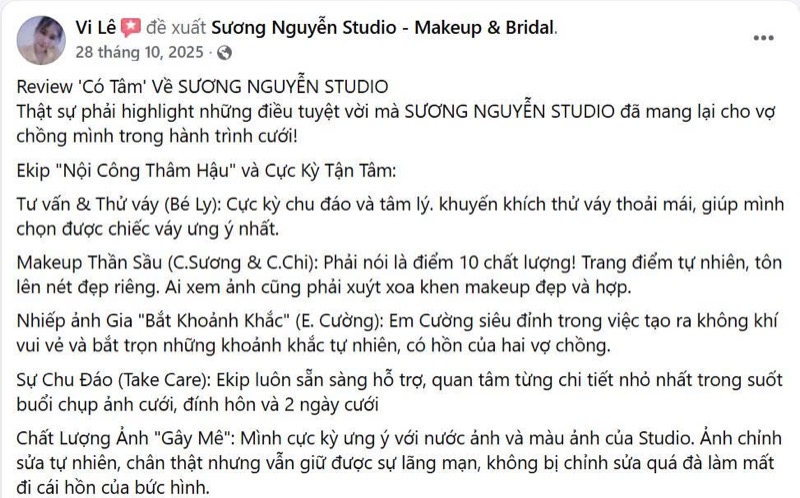 Feedback khách hàng Sương Nguyễn Studio